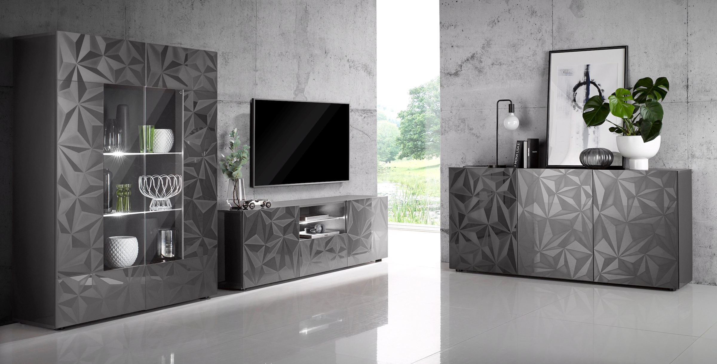 INOSIGN Sideboard »Prisma Breite 181, Kommode 3 Türen, Anrichte« Front mit elegantem Siebdruck, grifflos, viel Stauraum