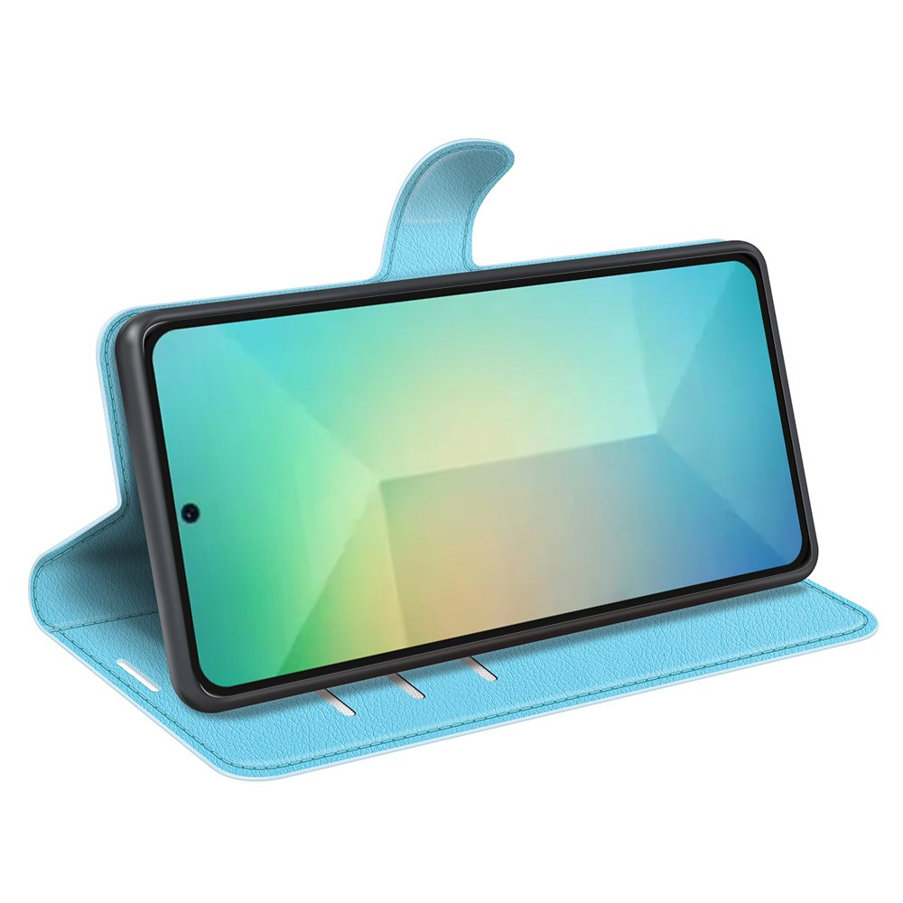 Samsung Galaxy S25 Leder Tasche Flip Cover Litchi Look - Hellblau
