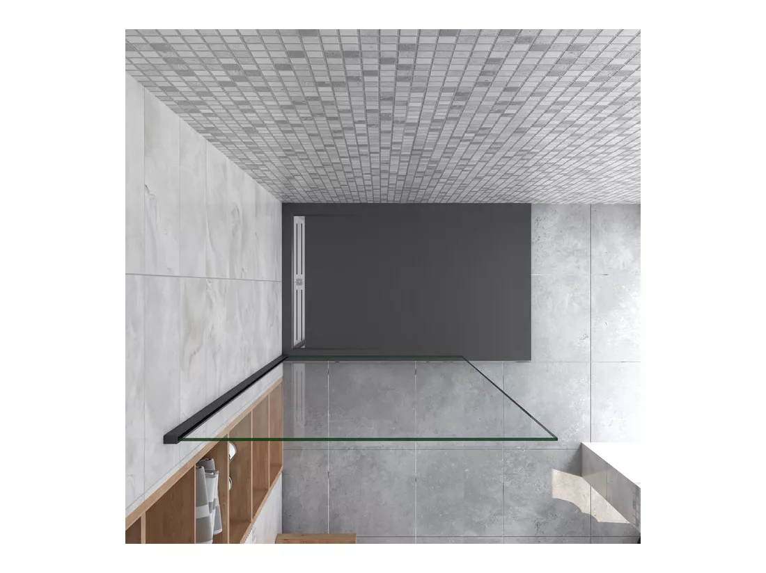 Paroi de douche fixe à l'italienne 110x200cm - Noir Mat - Verre 8mm anticalcaire, sans barre de fixation