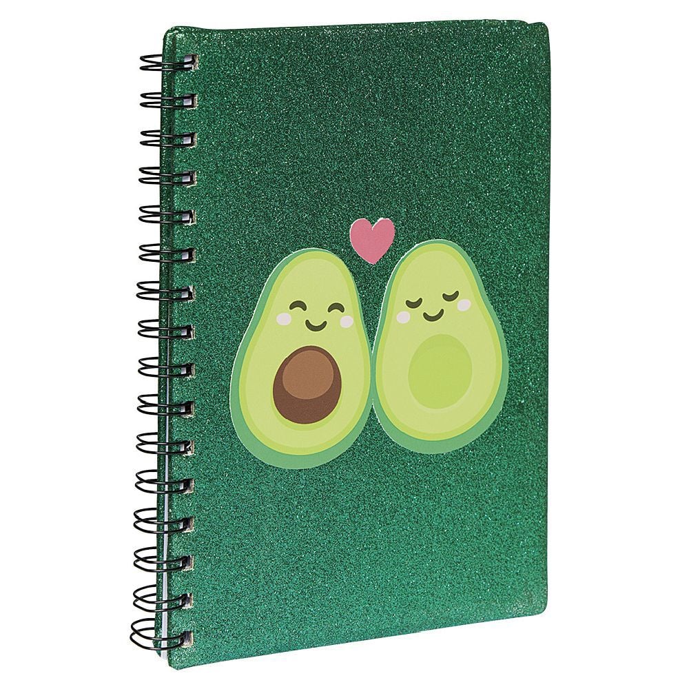Cahier à spirale paillettes motif avocat format A5 vert 160 pages