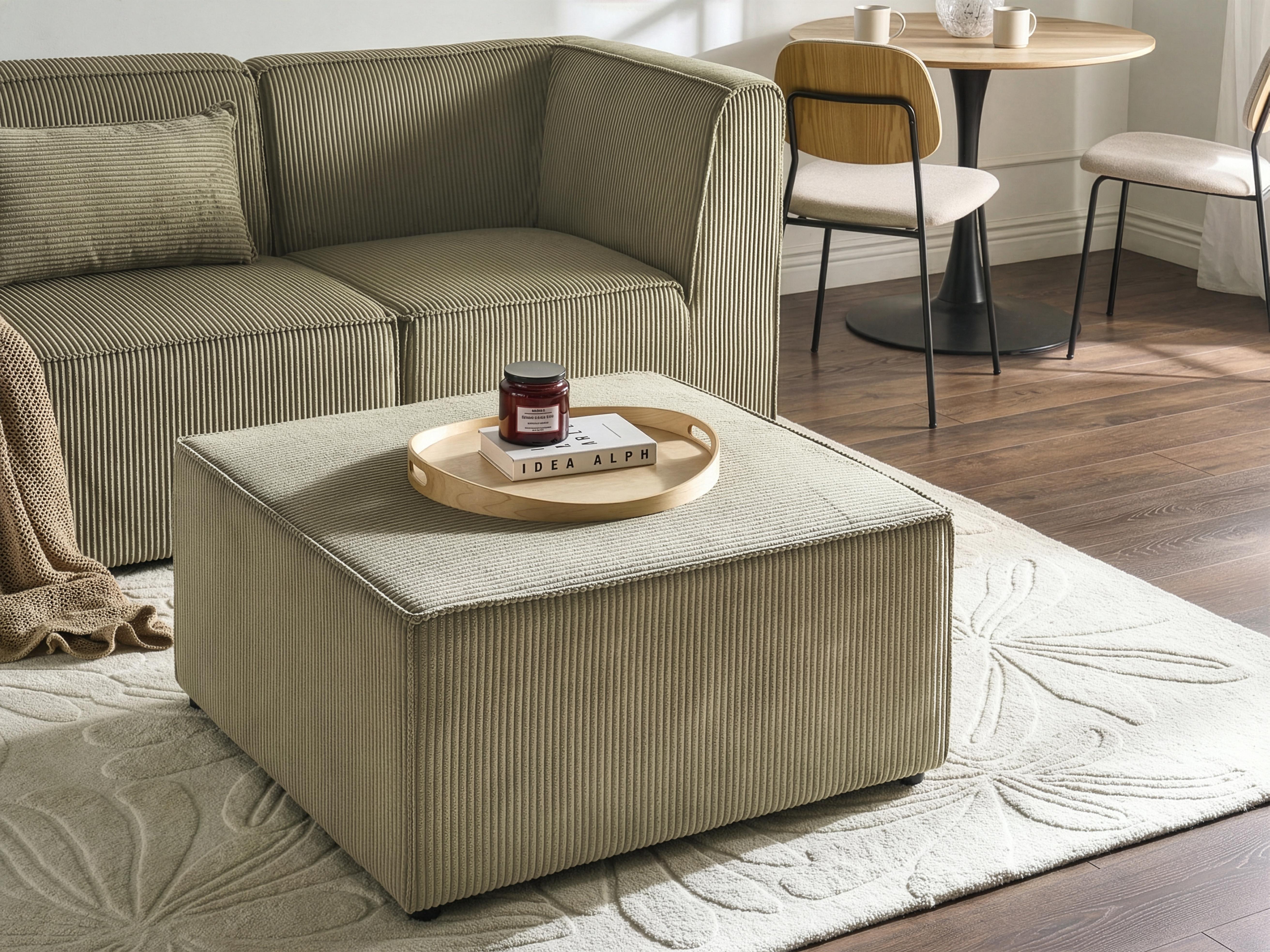 Modulaire hoekbank 4-zits LEMVIG Corduroy Groen met ottomaan rechtszijdig