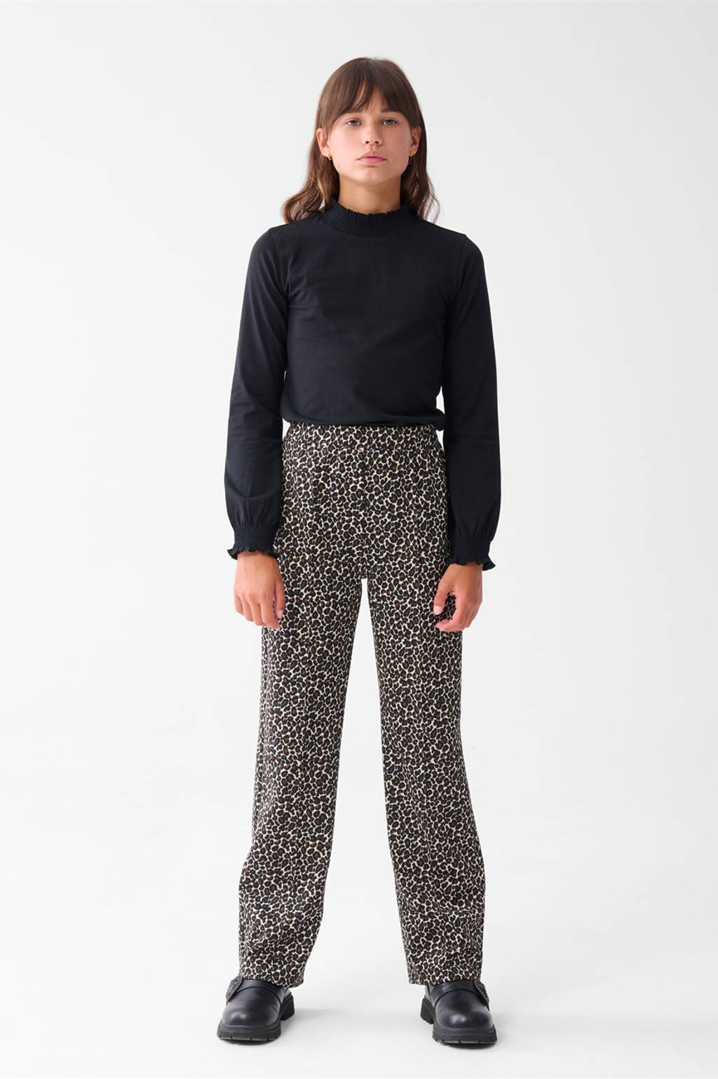 Shoeby wide leg broek met panterprint bruin/beige