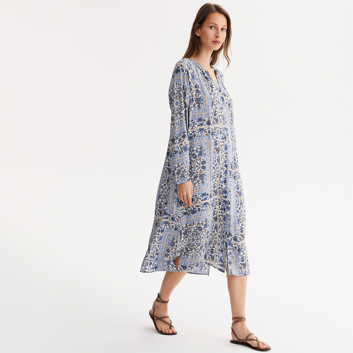 ANNE WEYBURN<br>Vestido longo reto com estampa gráfica