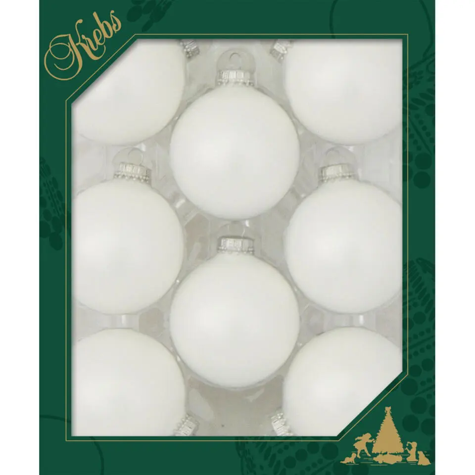 Krebs Kerstballen - 8ST - satijn wit - glas - mat - 7 cm
