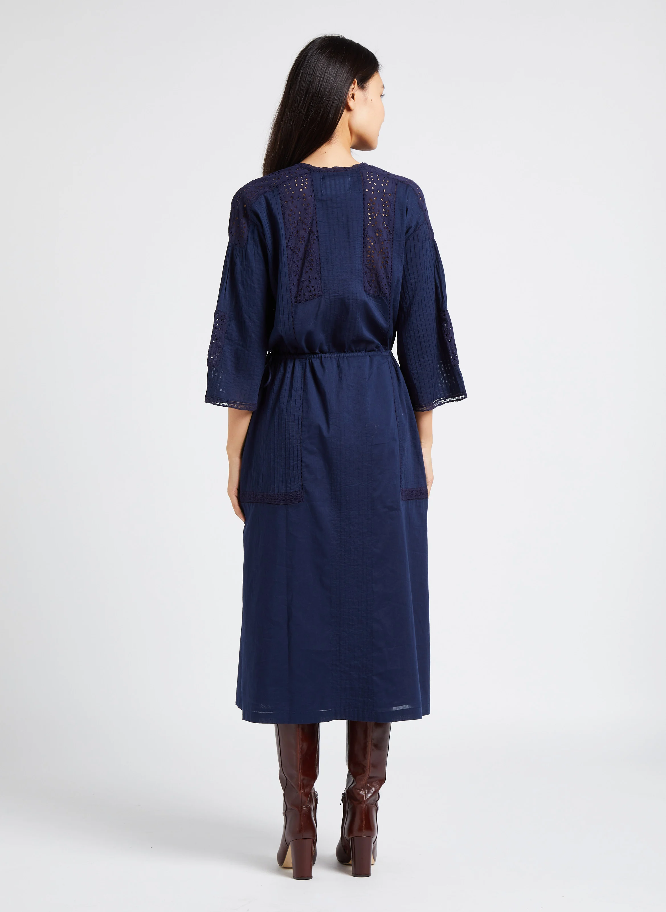 ROXY - Robe midi col V en coton bio| Bleu