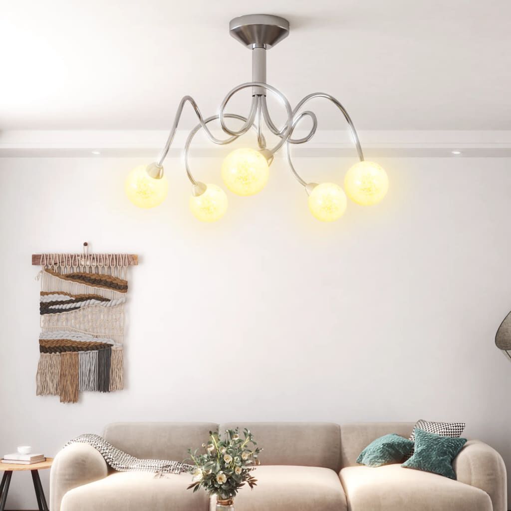 vidaXL Plafondlamp, ronde glazen kappen, 5 LED-lampen, G9