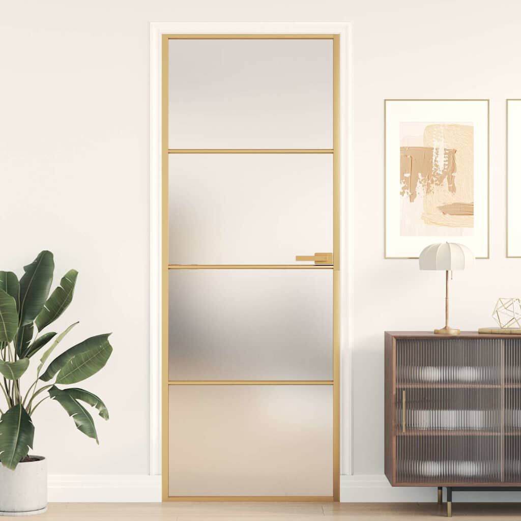 vidaXL Binnendeur, goud, 76x201,5 cm, glas en aluminium