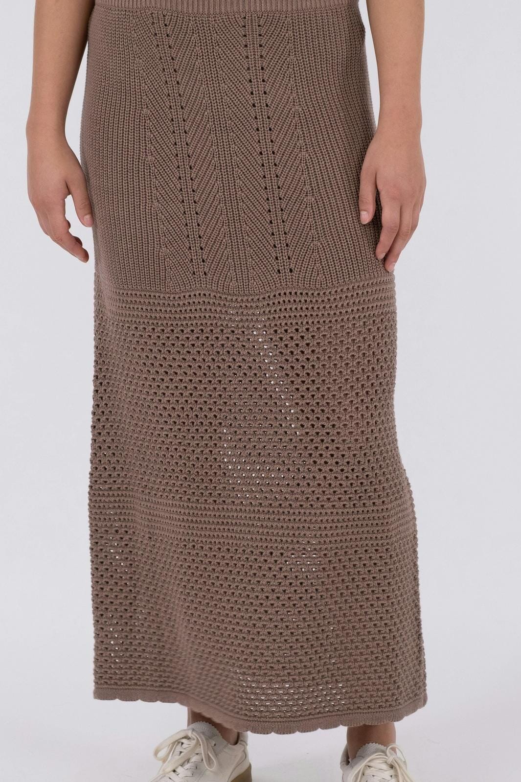 Neo Noir Lyric Crochet Knit Skirt dusty brown