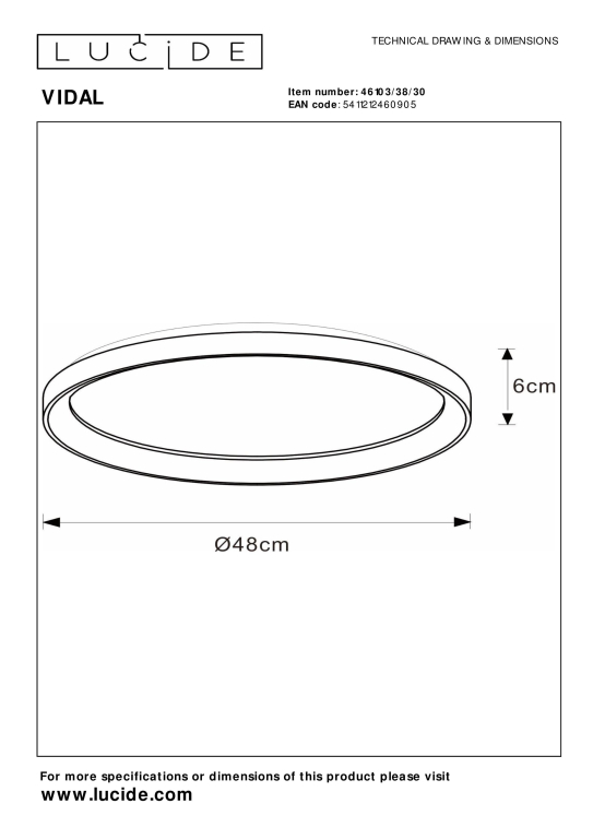 Lucide Vidal plafondlamp LED Ø48 zwart
