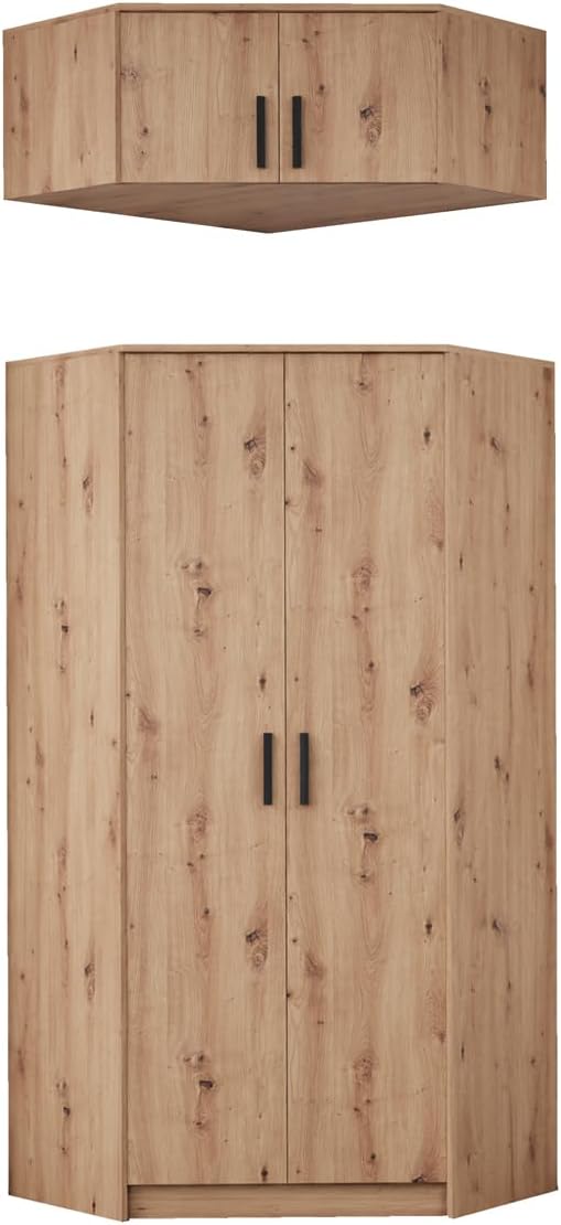 Marmex Grant Set 12A hohe Eckgarderobe, geräumiger Eckschrank Schrank mit Regal und Aufsätzen für den Flur Schlafzimmer Jugendzimmer Artisan+schwarz