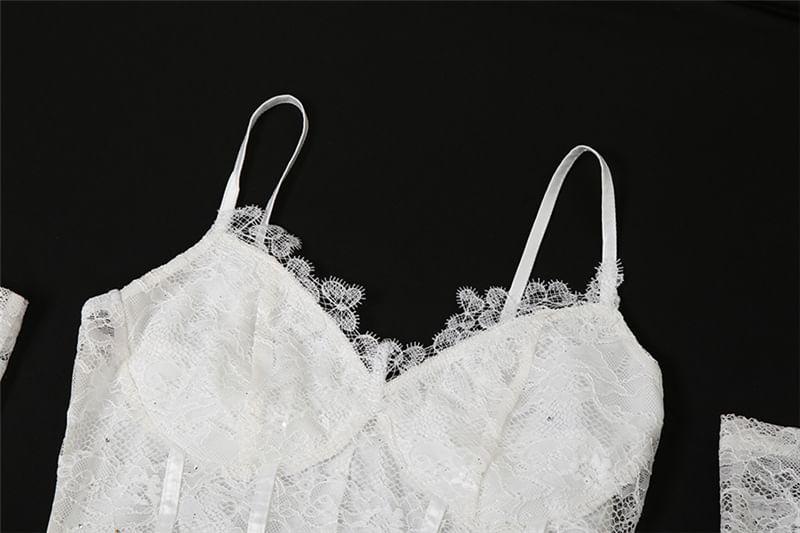 Sugarcoat - Spaghettibandjes kanten maxi-jurk met mantel