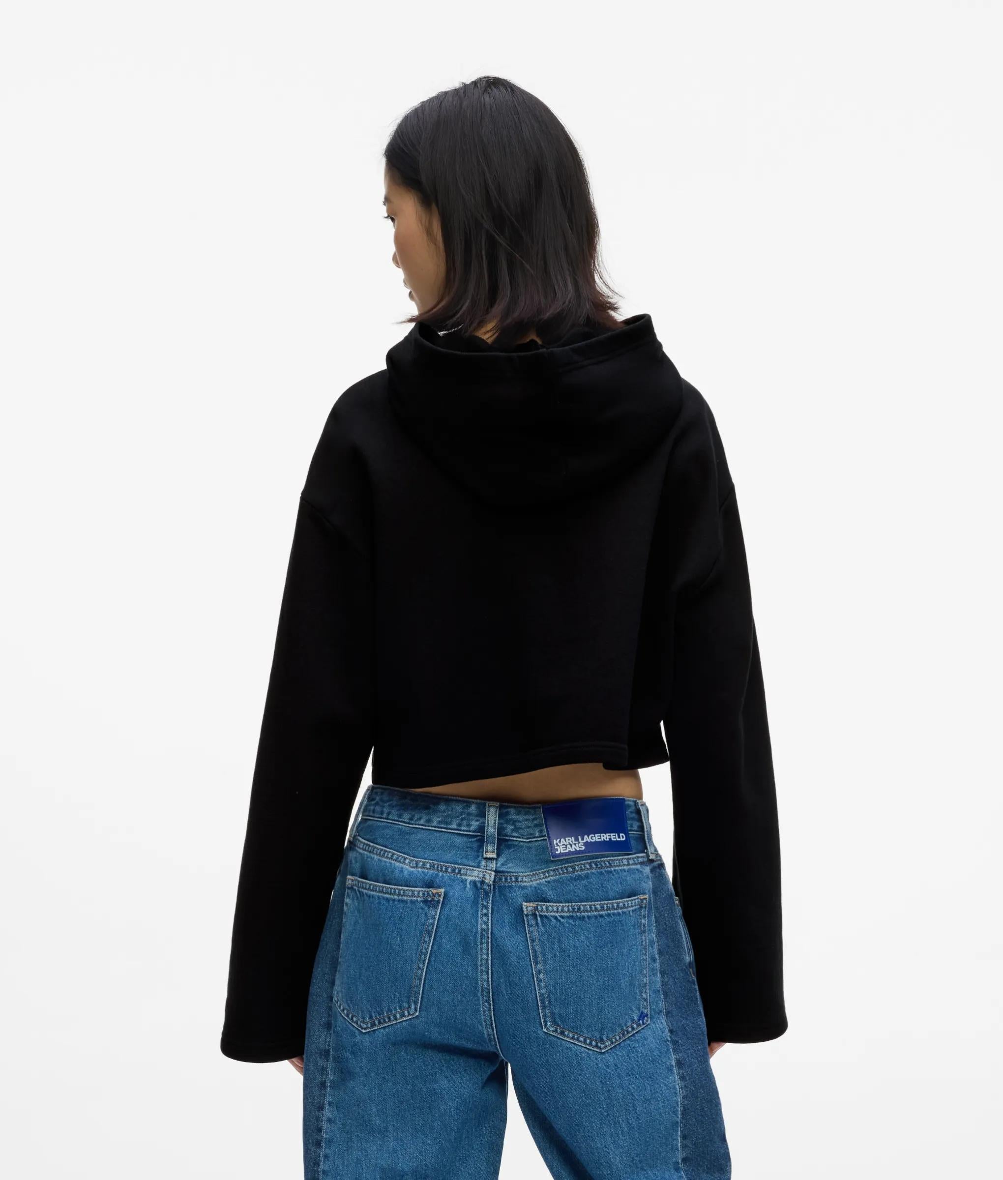 Cropped hoodie met gevlokte bloemenprint