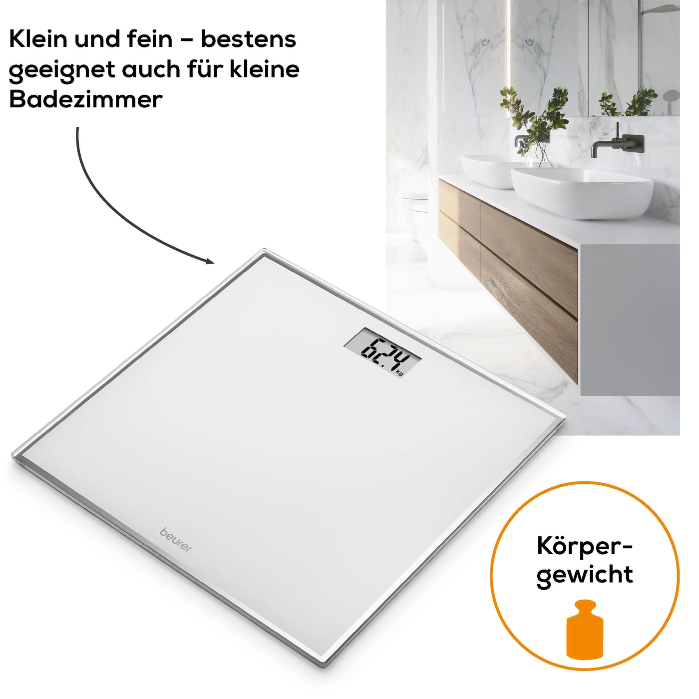 GS 120 Kompakt Glaswaage Personen Waage inkl. Batterie (73576) - Grau