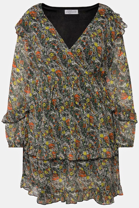 Minikleid, A-Line, Paisley Print, V-Ausschnitt, Volants