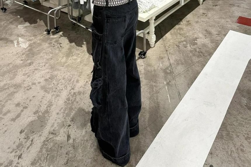 Vhancy - Low Waist Washed Cargo Baggy Jeans