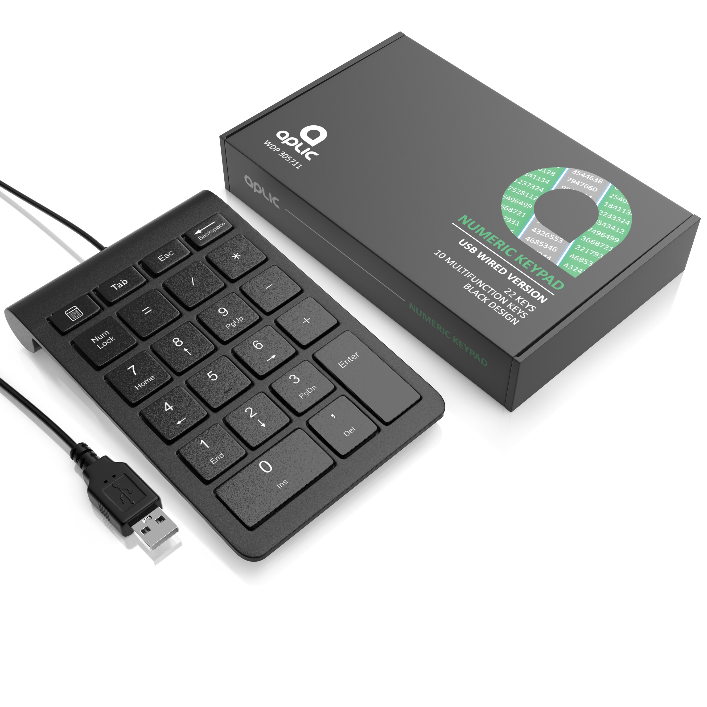 Aplic Numpad 22 Tasten - Keypad kabelgebunden USB Typ A - Ziffernblock mit 10 Multifunktionstasten - Multimedia-Keys - geneigte Tastatur - für PC