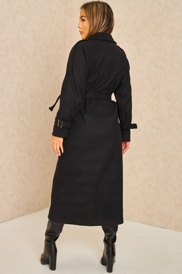 Manteau long duveteux style trench noir