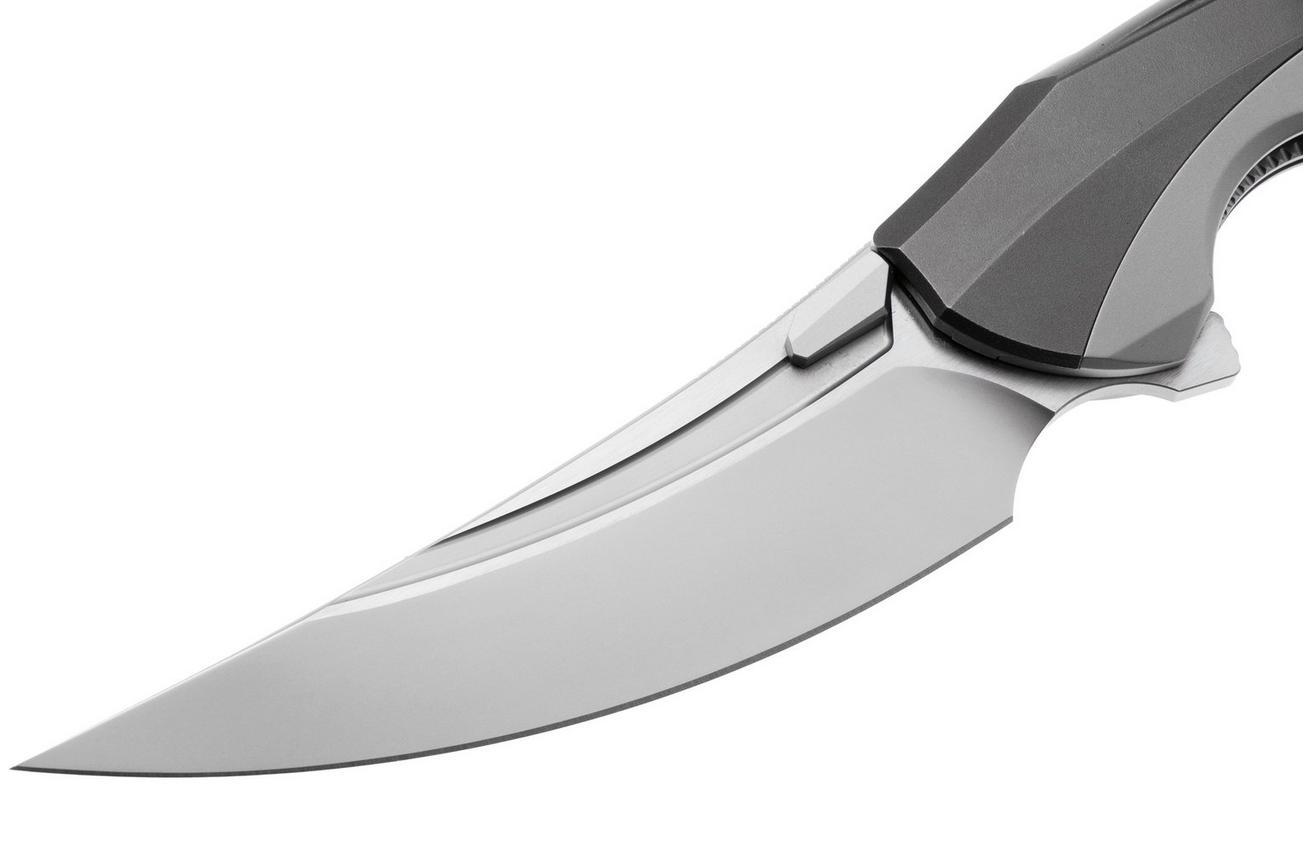 Rike Knife Lamella Bead Blasted Böhler M390, Dark Grey Titanium Handle, zakmes