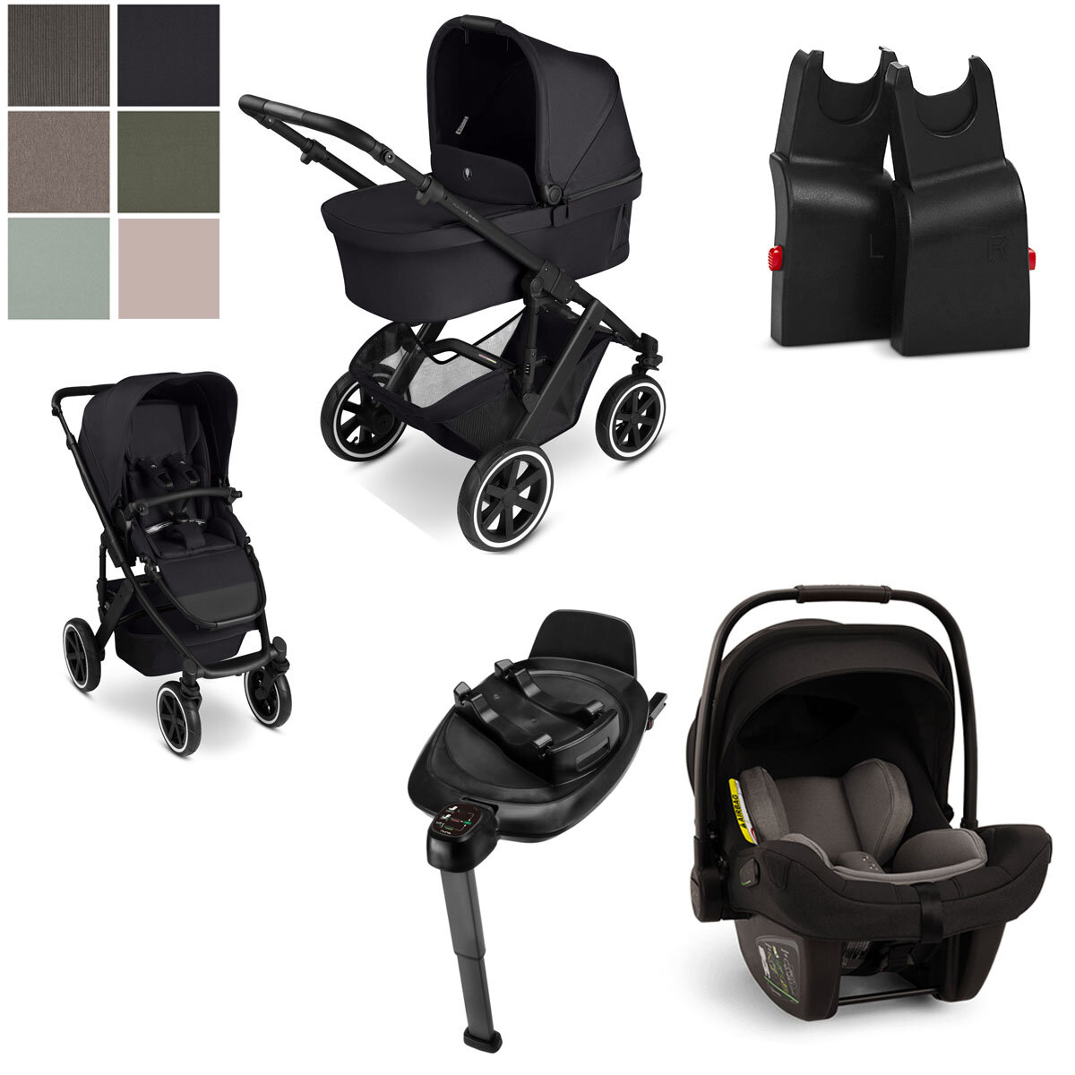 ABC Design GmbH ABC Design Kombi-Kinderwagen Salsa 5 Air Set inkl. Adapter für Babyschale + Nuna Babyschale Pipa Next i-Size Caviar Kollektion 2024 mit Nuna Base Next