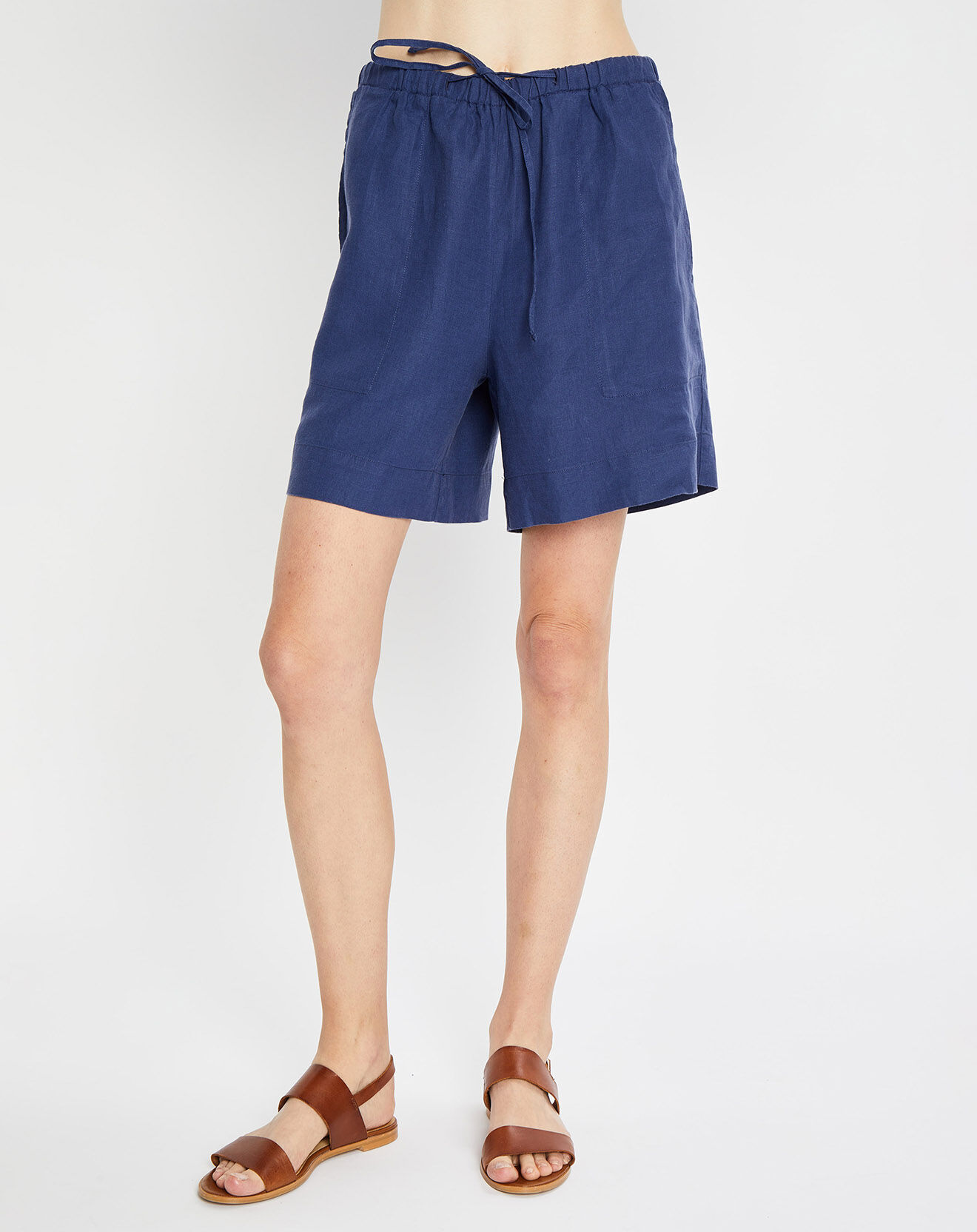 Marc O'Polo Short 100% Lin Elastique bleu moyen