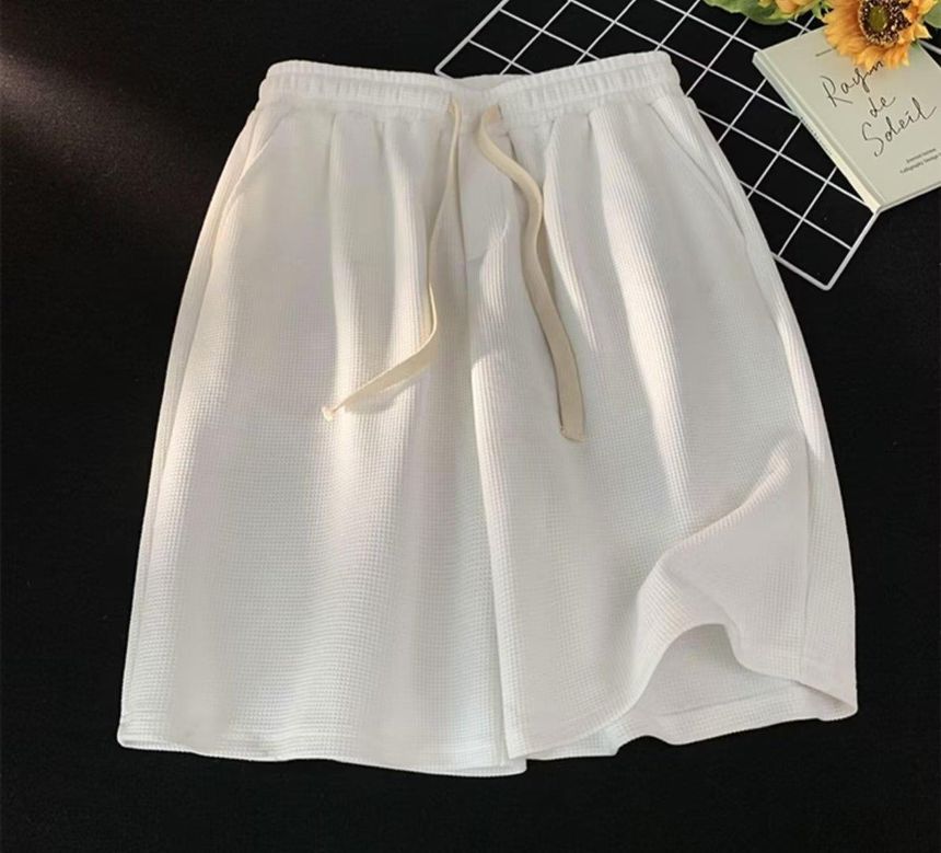 Lingaris - Mid Rise Plain Drawstring Shorts