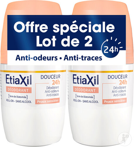 Etiaxil Déodorant Transpiration Faible Aisselles Peaux Sensibles Roll-On 2x50ml