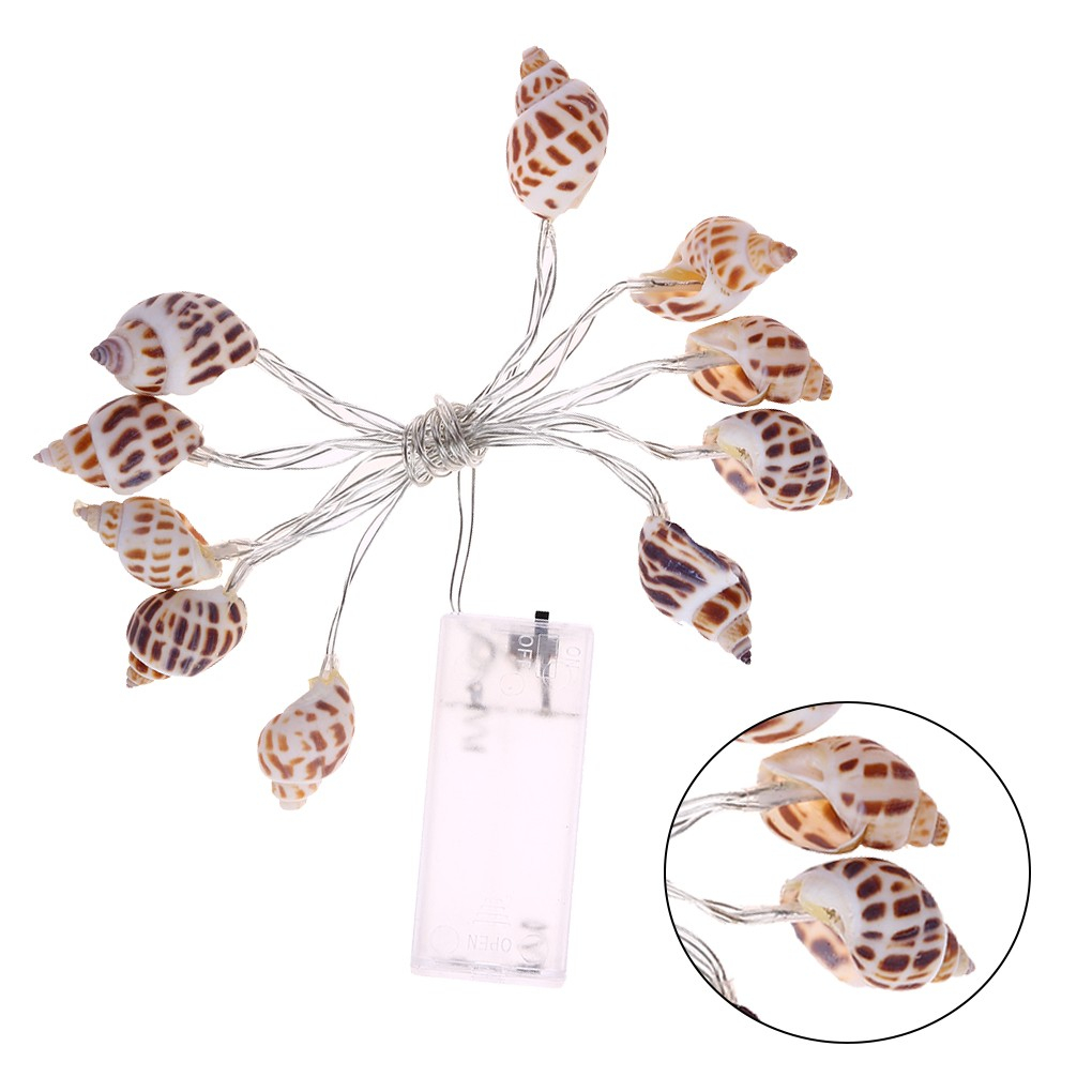 (2m) 10 LED's Sommer Deko Lichterkette Muscheln Beleuchtung (Batteriebetrieben) - Warmweiss