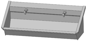 Intersan Sanilav muurwastrog m. zelfsluitende muurkraan 120cm 2-personen RVS
