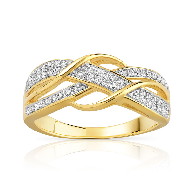 Bague plaqué or entrelacée 2 tons zirconias