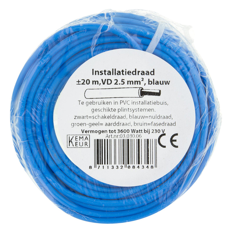 Installatiedraad VD H07V-U 20m 2,5mm² blauw