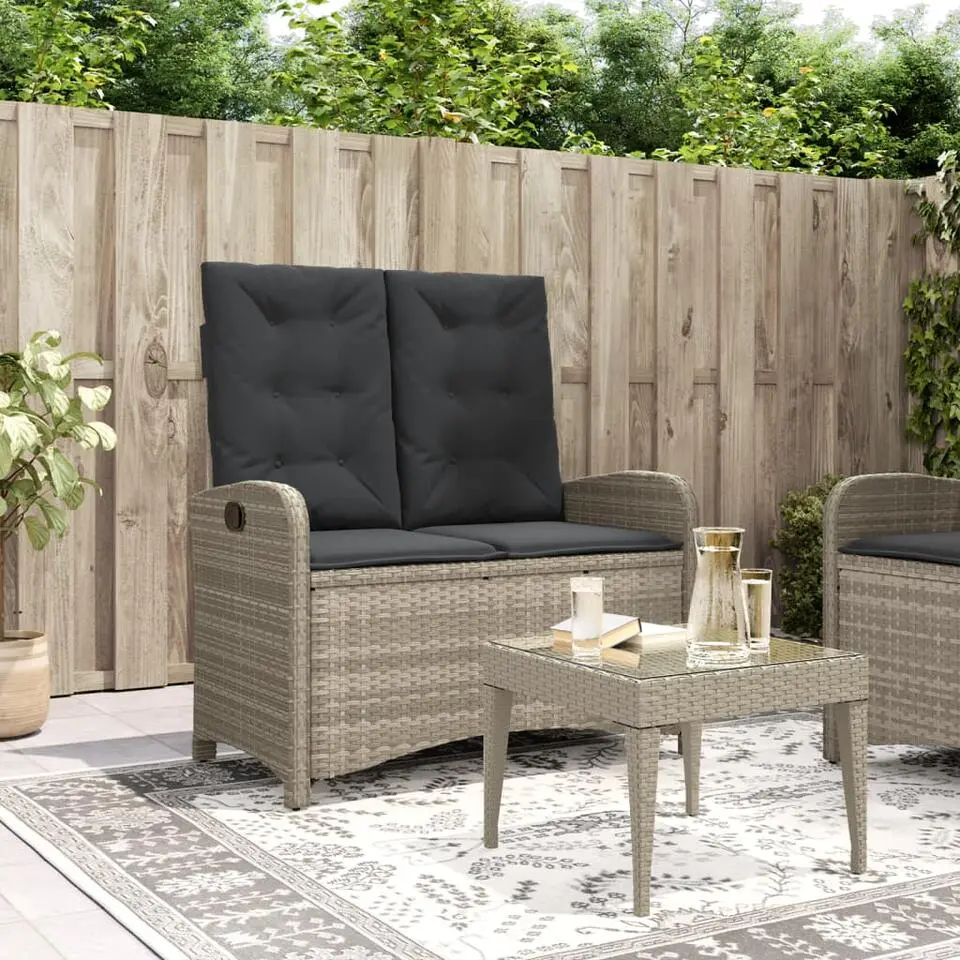 vidaXL - Verstelbare loungebank met kussens - Lichtgrijs rattan - 105x59x93 cm