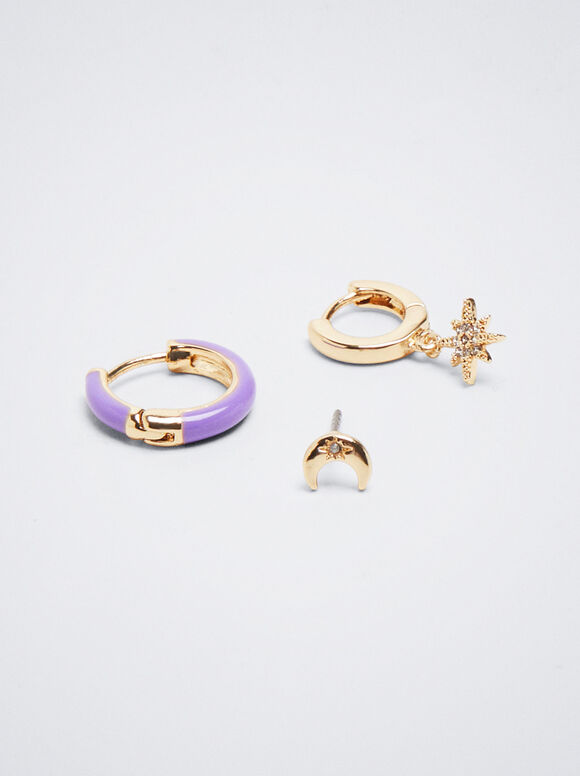 Conjunto de brincos de argola com zircônias - Multicor