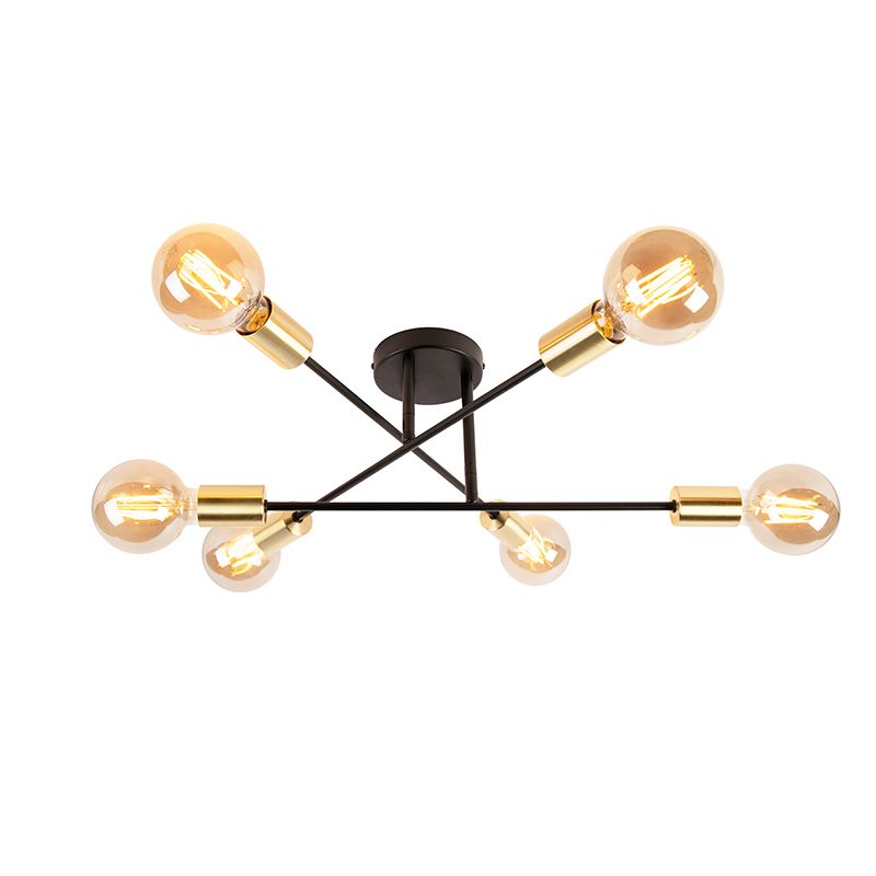 Industriële plafondlamp zwart met goud 6-lichts - Sydney