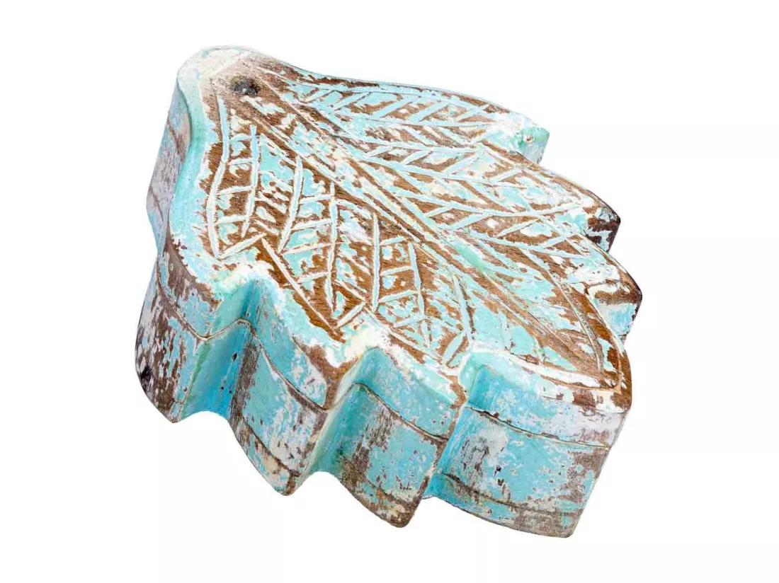 Coffret en bois sculpté avec finition artisanale bleu antique 17x13,5x5h cm