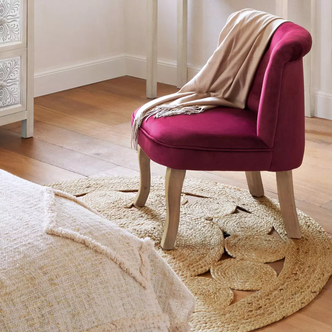 Tapis de salon jute rond (120 cm) Vent Beige naturel