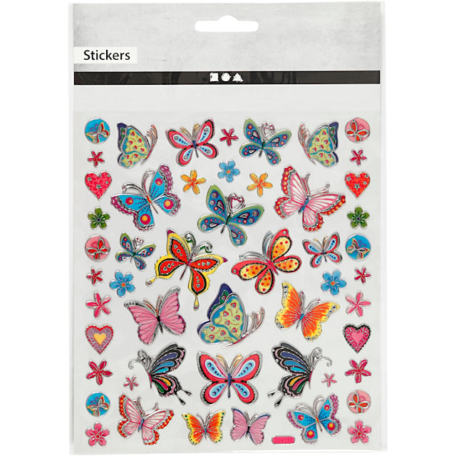 Klistremerker, fargerik sommerfugl, ark 15x16,5 cm, 1 ark