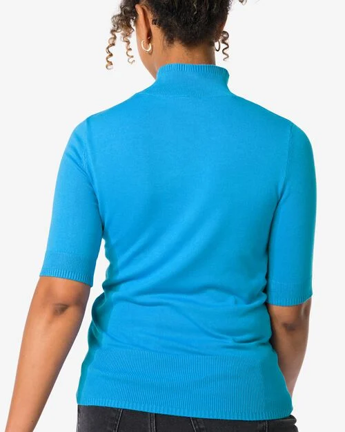 pull col roulé femme en maille bleu