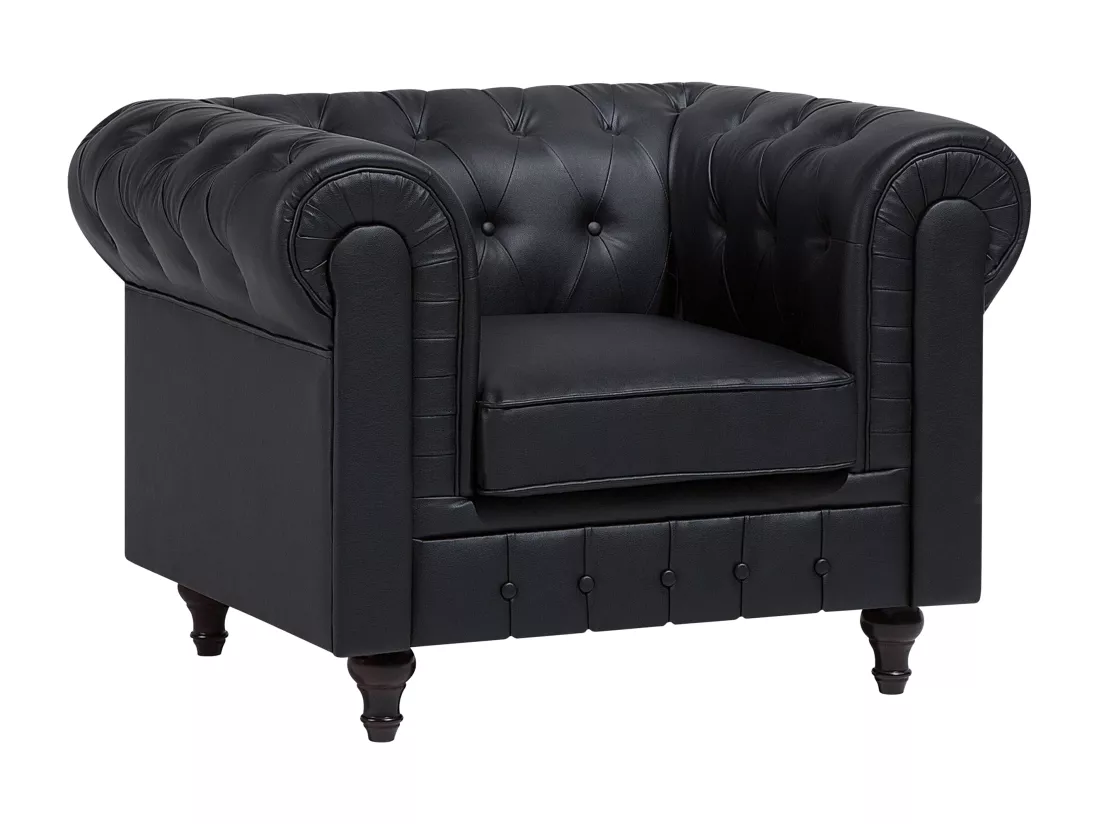 Ensemble canapé et fauteuil en cuir PU noir 4 places CHESTERFIELD Big