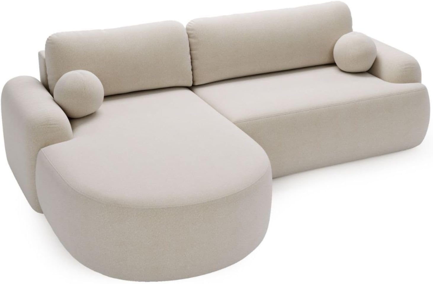 GRAINGOLD Aurio Ecksofa mit Schlaffunktion & Bettkasten 261x177 cm, L-Form Sofa mit Stauraum, Schlafcouch für Wohnzimmer, Bouclé-Stoff, 3-Sitzer Eckcouch, Modernes Design (Creme, Links)