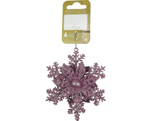 Kerstdecoratie hangende bloem op sneeuwvlok roze
