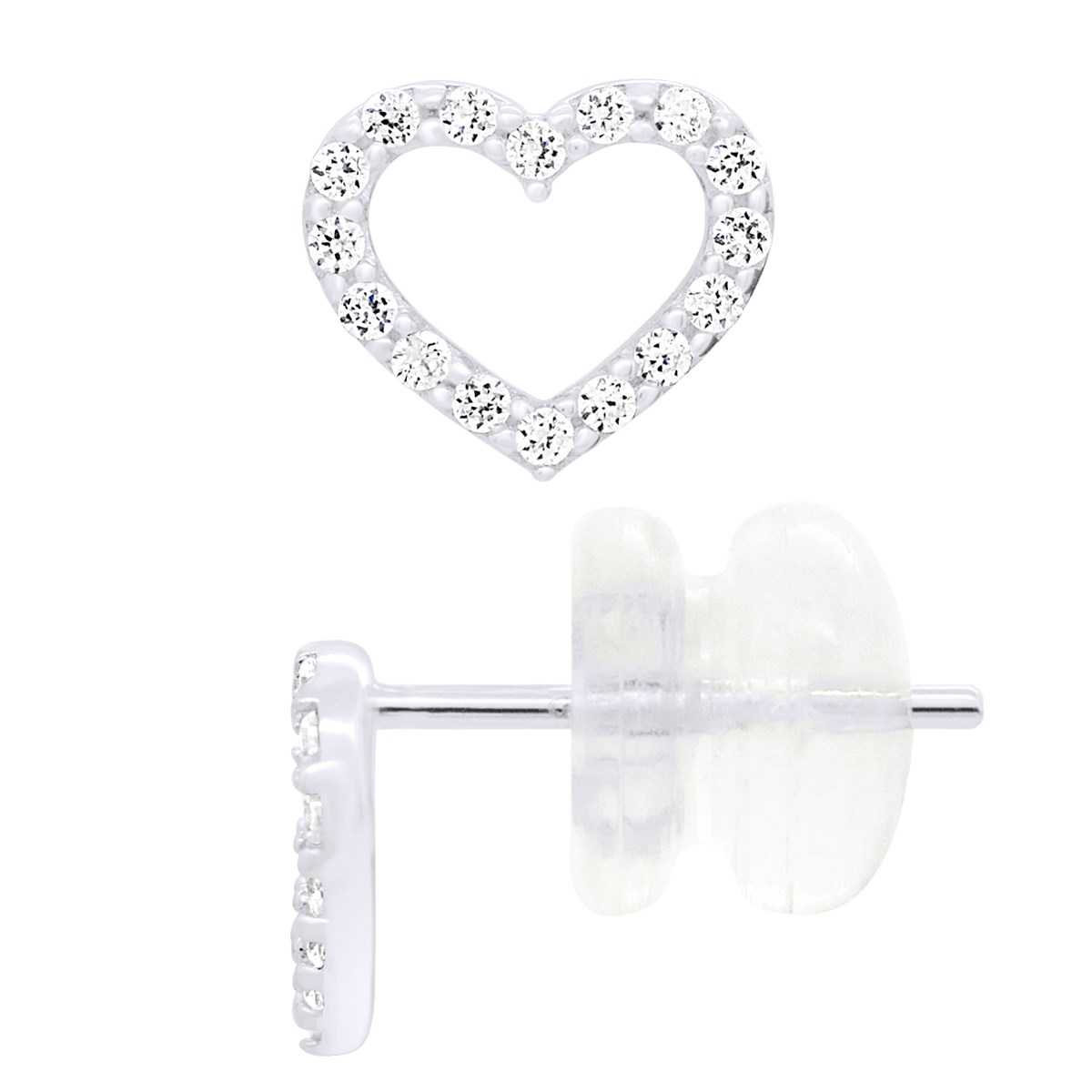 Boucles D'Oreilles Coeur entièrement Serti d'Oxydes de Zirconiums - or Blanc