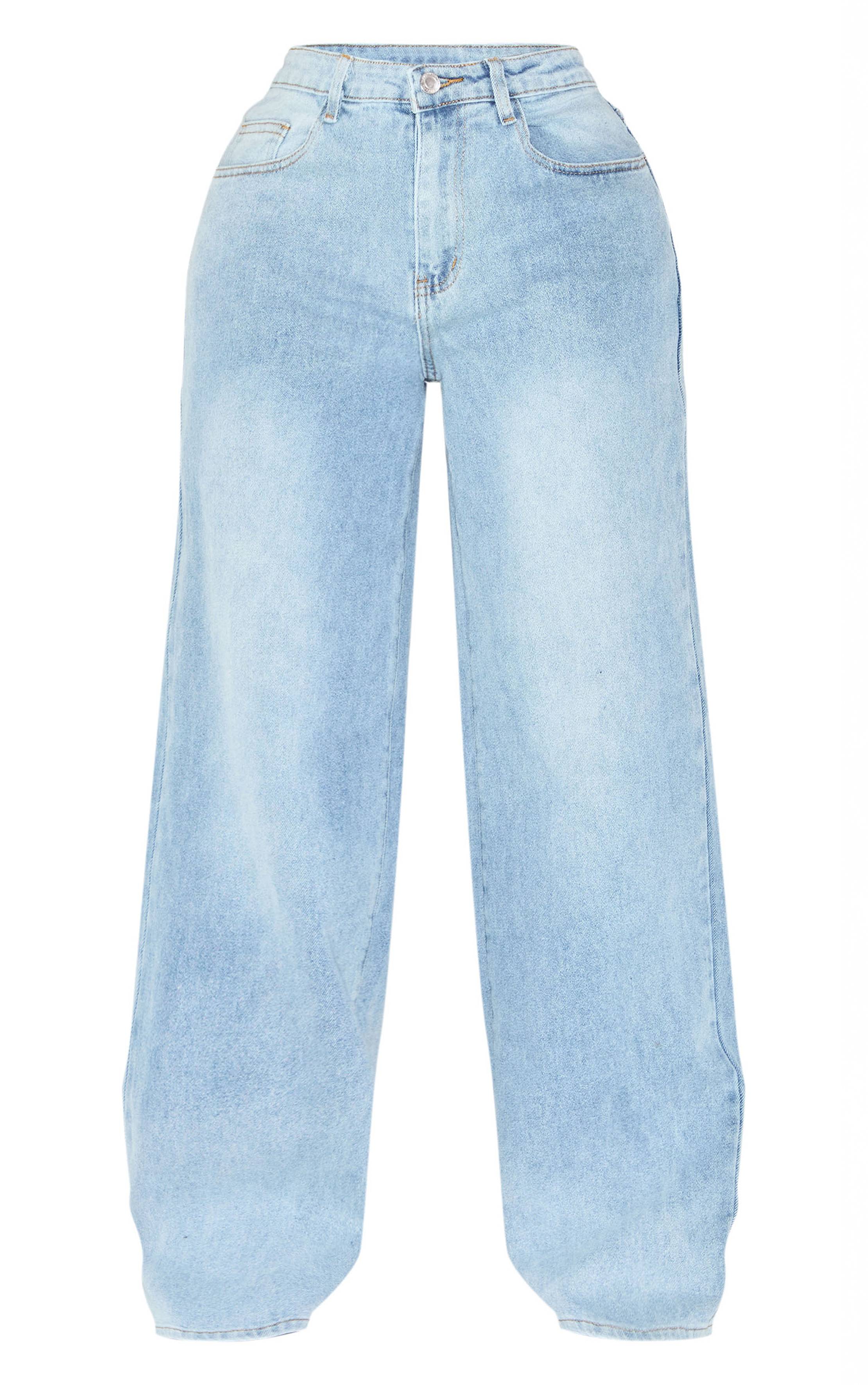 Light Blue Wash Jean Droit Taille Haute Stretch Sablier Sculptant