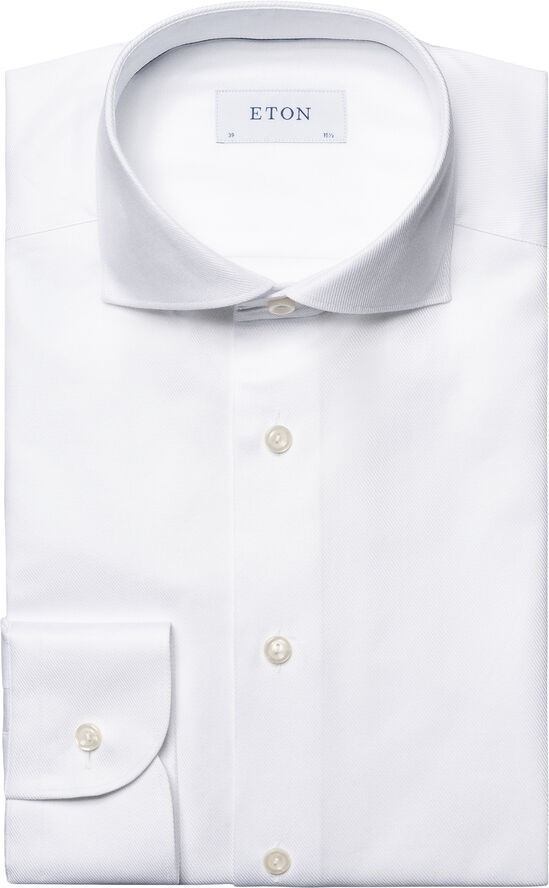 ETON Contemporary Fit White Melange Semi Solid Fine Twill Shirt Hvid