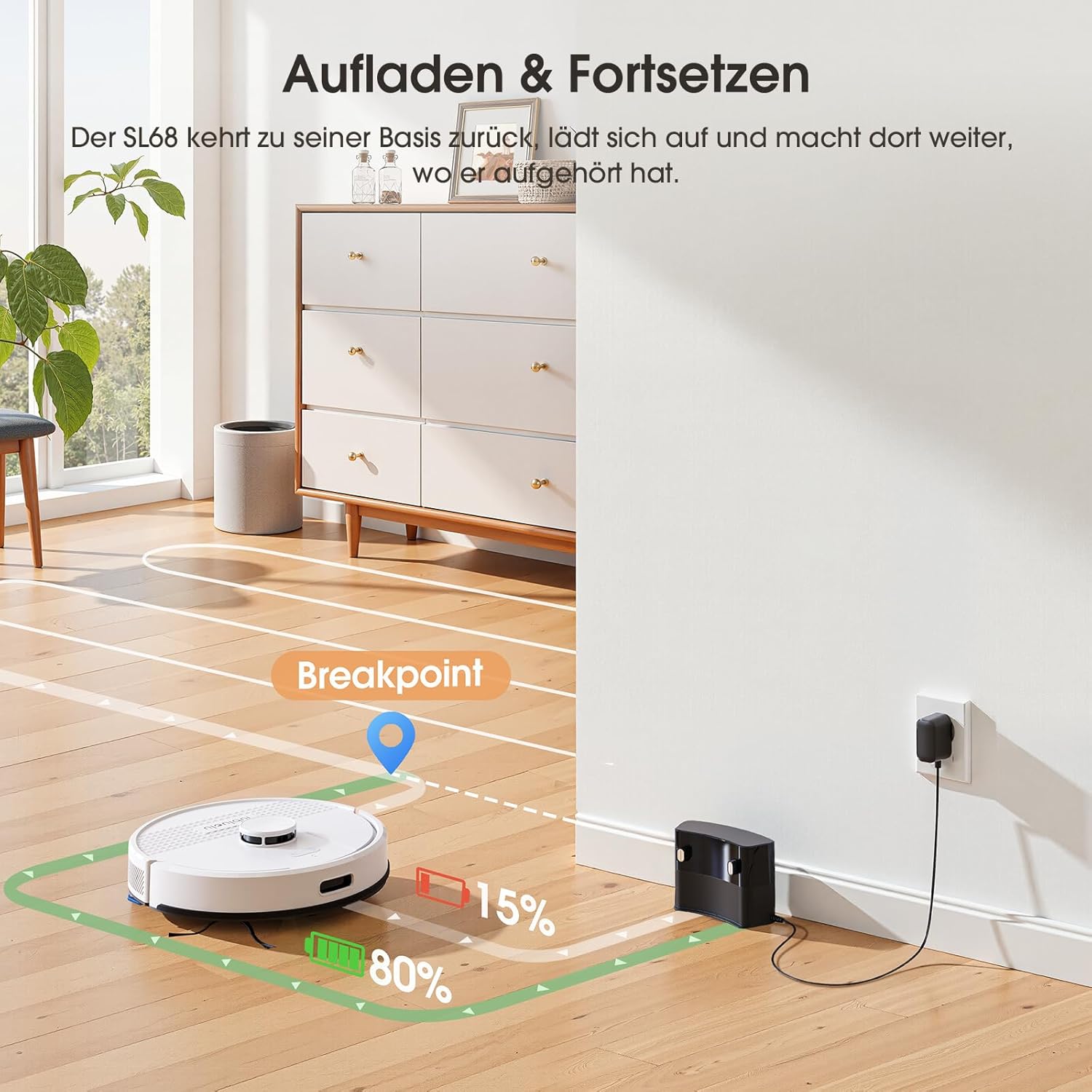 Lubluelu Saugroboter mit Wischfunktion 3-1, 5000Pa Staubsauger Roboter mit Lasernavigation, Roboterstaubsauger SL68 mit Anti-Siphon-Technologie, 150 Min Laufzeit, APP Steuerung, 24 No-Go Zonen (Weiß)