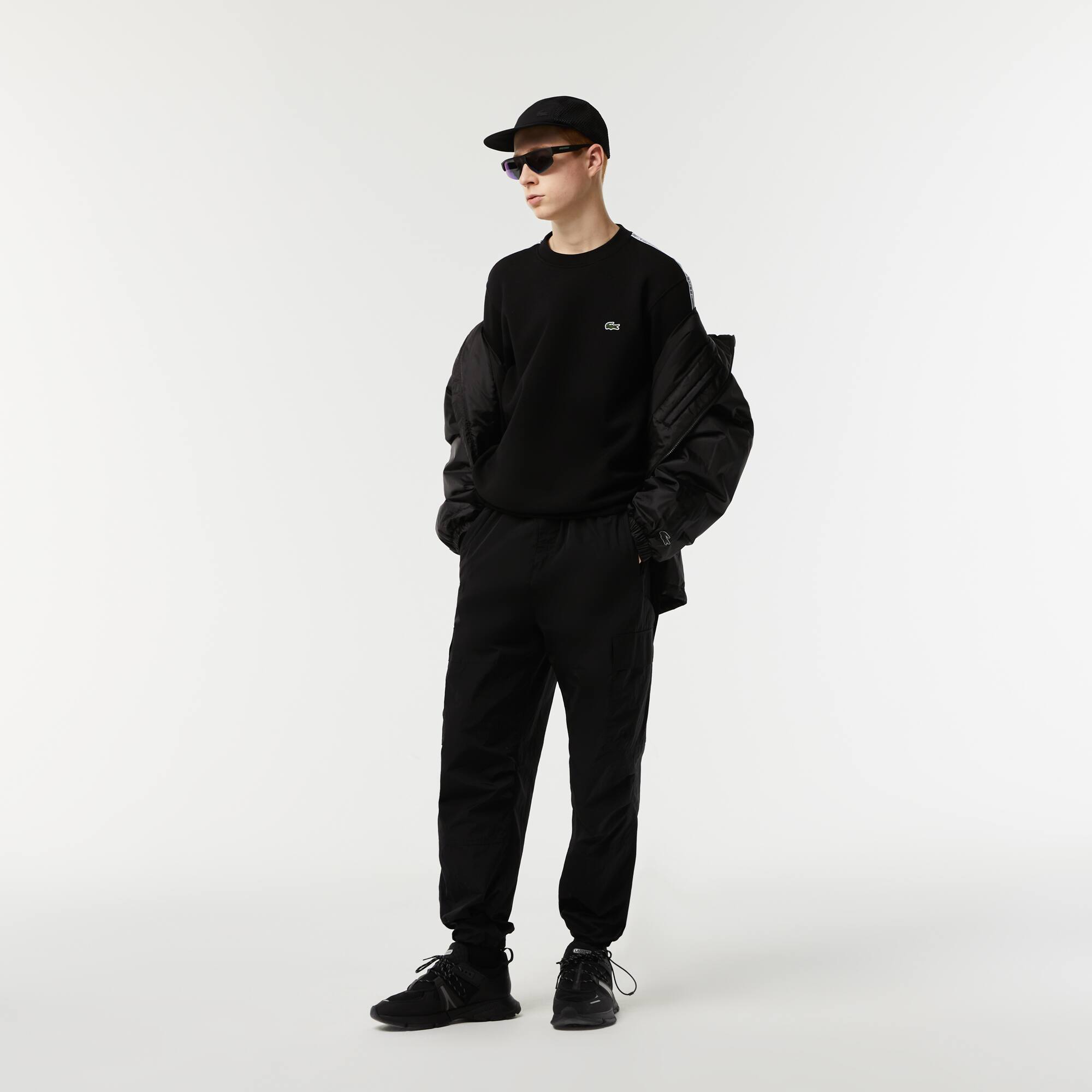 Herren Jogger-Sweatshirt aus Flanell mit Logostreifen Sweatshirts - Schwarz - Lacoste - Herren