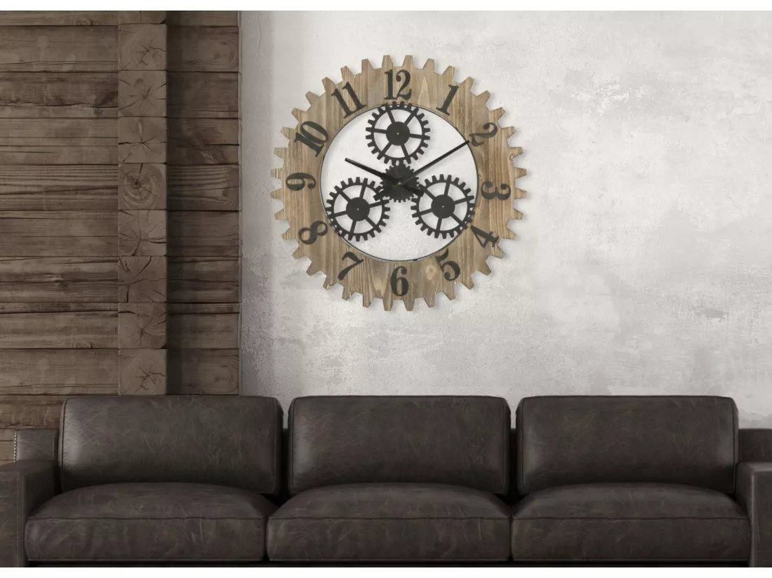Horloge murale en métal et bois marron Ø cm 60x4