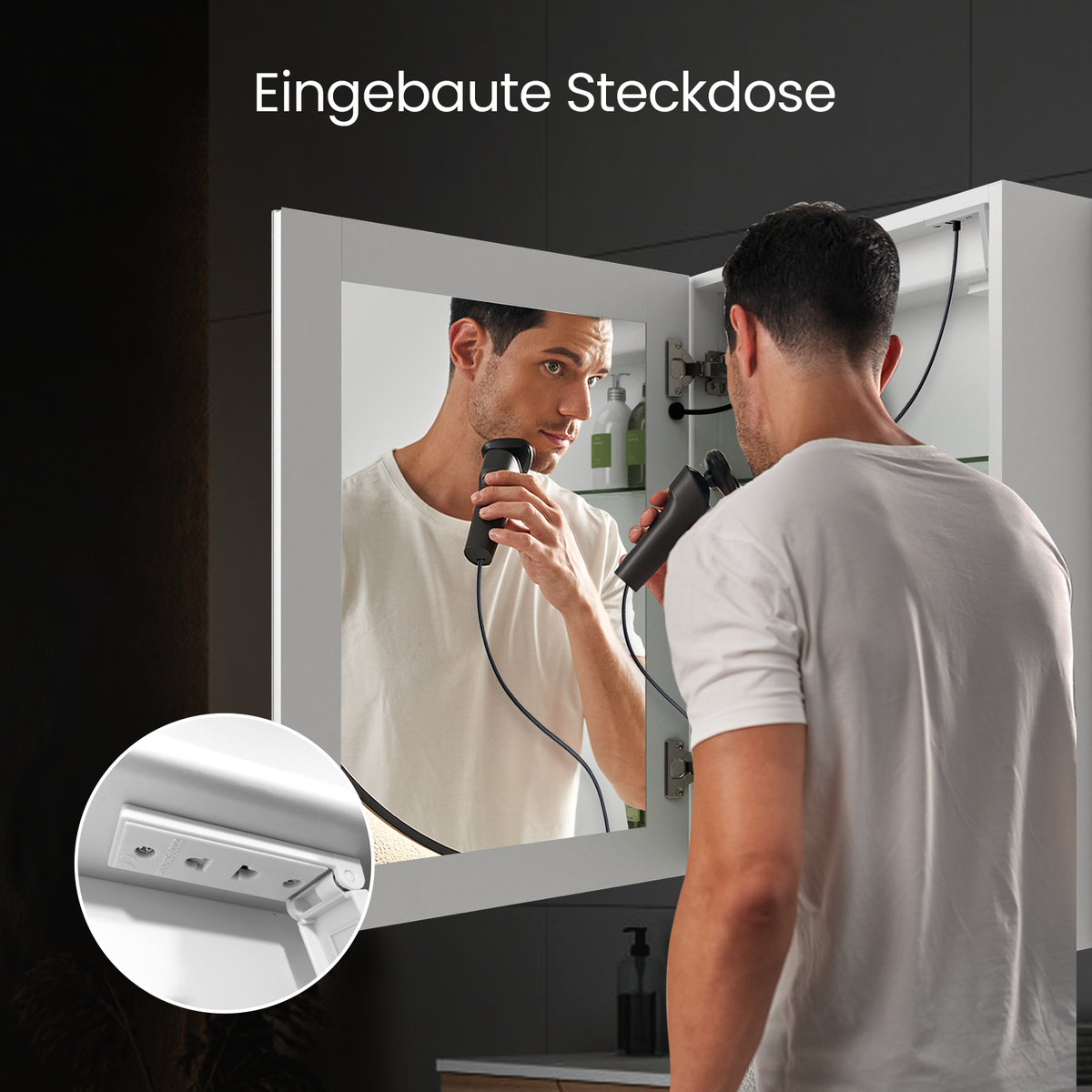 EMKE Badkamerspiegelkast met LED-verlichting, Spiegelkast met fitting, 3 dimbare lichtkleuren, Anti-condens, Wit, 50 x 70 cm