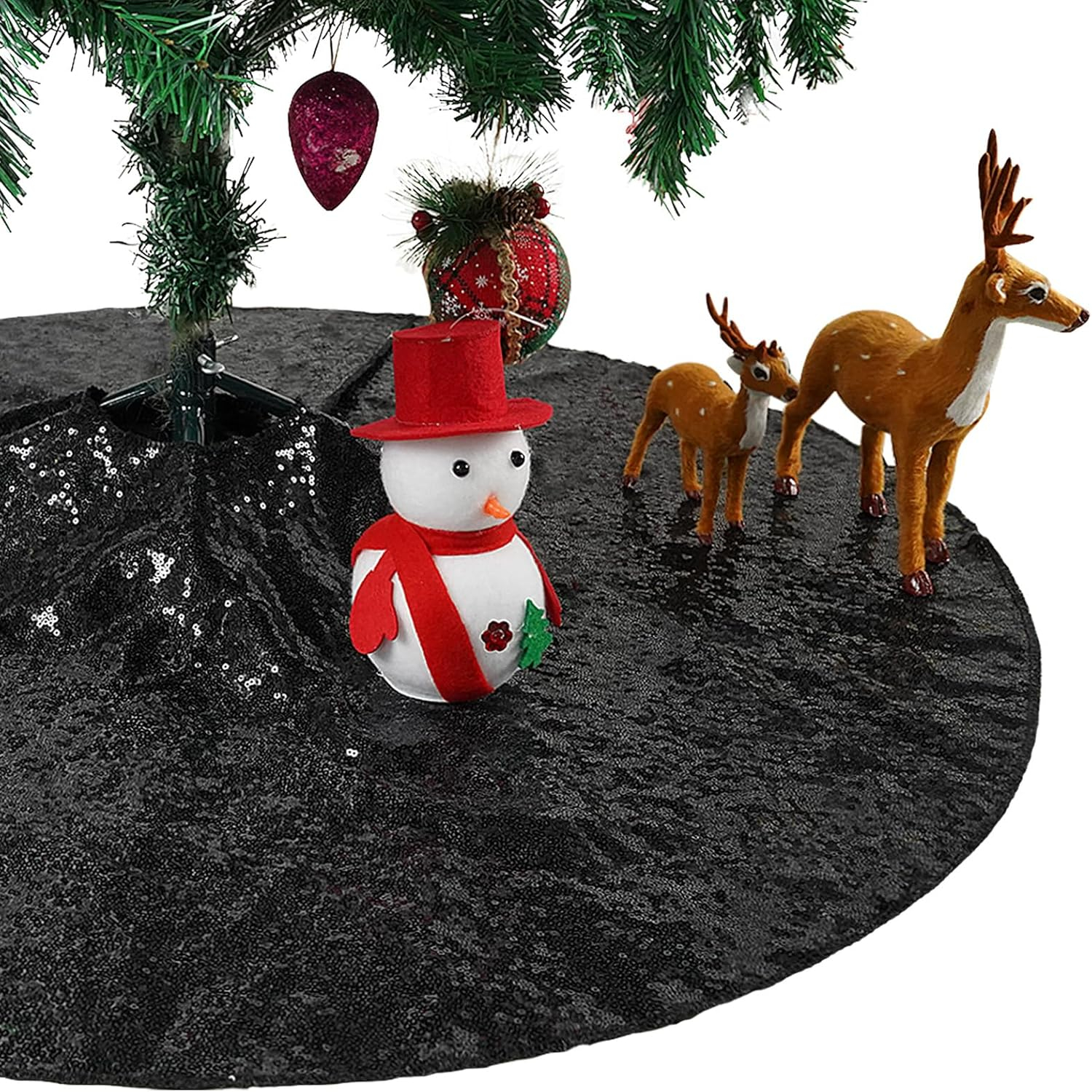 (Ø90cm) Christmas Weihnachtsbaum Decke Tannenbaum Rock Unterlage mit Pailletten - Schwarz