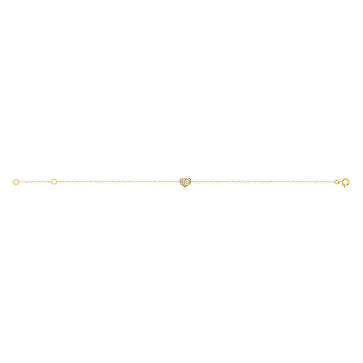 Bracelet or 375 jaune zirconias blancs 18,5 cm coeur