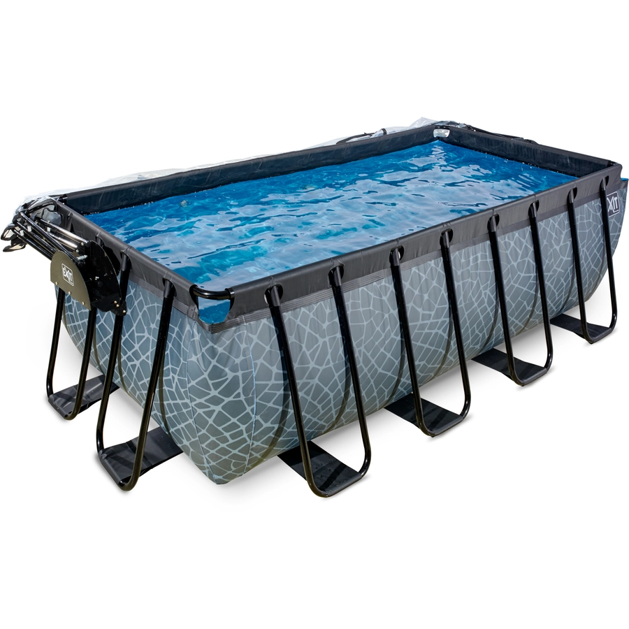 EXIT Frame Pool 4x2x1.22m (12v Sandfilter) – Grau + Sonnendach + Wärmepumpe